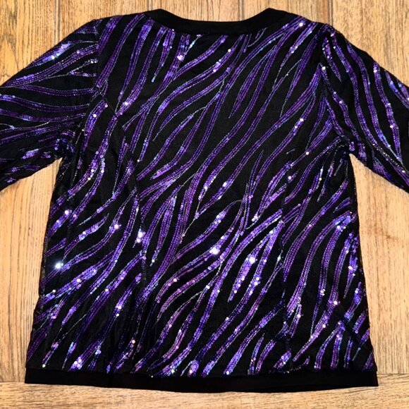 Vintage Bob Mackie Wearable Art Sequin Jacket Small | Purple & Black Zebra Glam - Picture 11 of 14